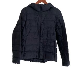 Uniqlo Womens Hooded Jacket Sz S Black Ultra Light Down Puffer Packable Coat